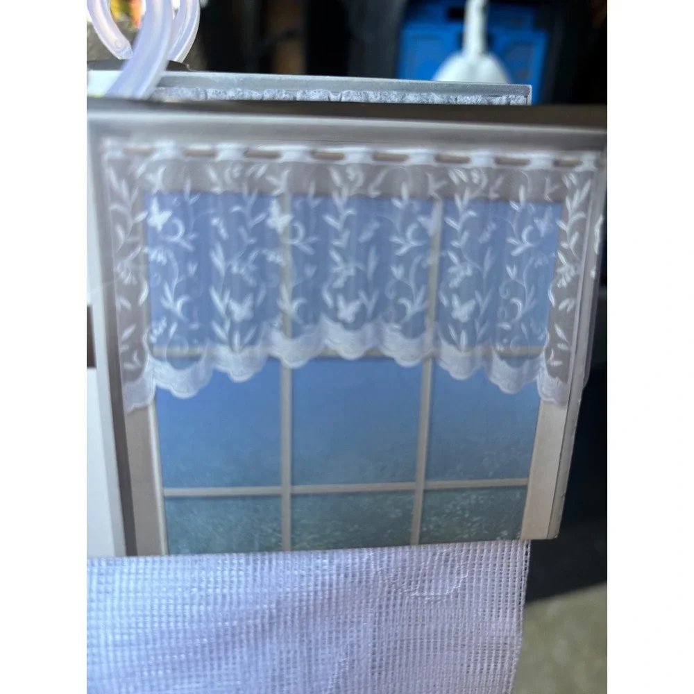 Hopewell Cream Jacquard Lace Tailored Valance 58x12 Floral Butterfly NEW cottage